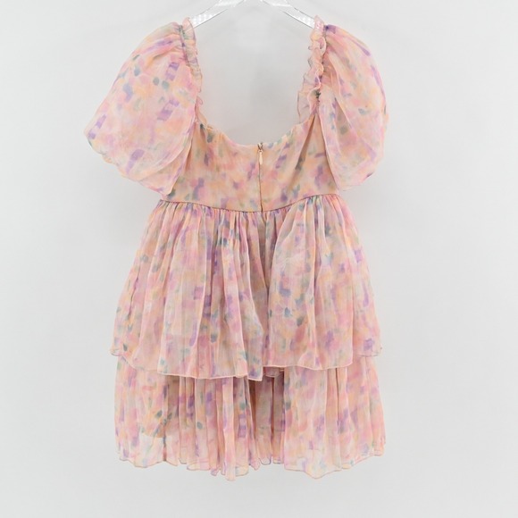 Maya Puff Sleeve Organza Mini Dress Size 8 Pastel Multi Floral Tiered Fairycore - Picture 3 of 15